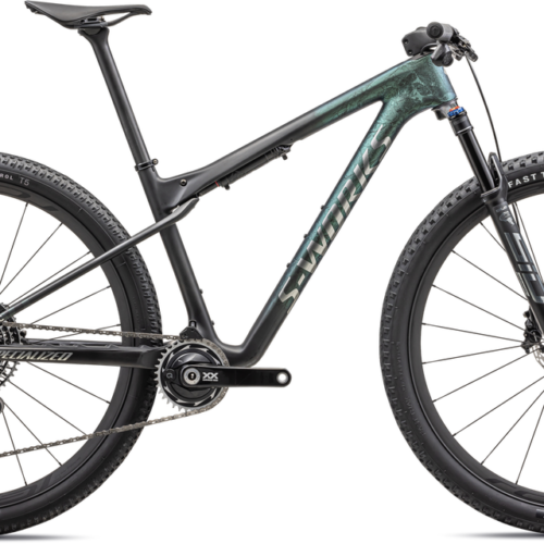 2023 Specialized S-Works Epic World Cup 29″ Carbon Mountain Bike – X-Large, SATIN CHAMELEON LAPIS TINT GRANITE / BRUSHED CHROME